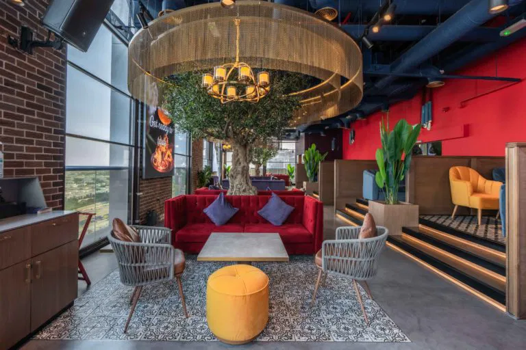 artificial trees in luxury hotel lobby Riyadh