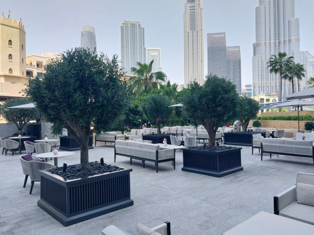 UV-proof artificial plants installed in a restaurant in Saudi Arabia
