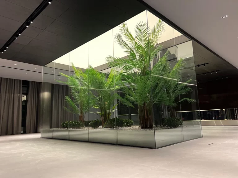 Bespoke artificial palm tree installation in a modern Saudi Arabian commercial space